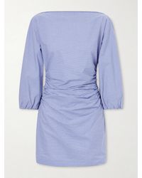 BERNADETTE - Ezra Gathered Checked Cotton Mini Dress - Lyst