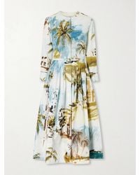 Oscar de la Renta - Belted Printed Cotton-Blend Midi Dress - Lyst