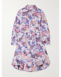 Erdem - Asymmetric Floral-Print Cotton-Poplin Mini Shirt Dress - Lyst
