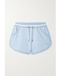 Balmain Jacquard-knit Wool-blend Shorts - Blue