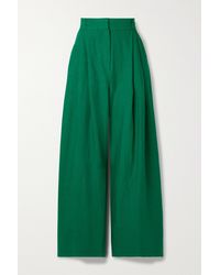 Three Graces London Molly Pleated Linen Wide-leg Pants - Green