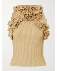 Zimmermann - Luna Cropped Ruffled Metallic Ribbed-Knit Top - Lyst