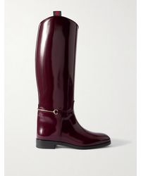 Gucci - Webbing-Trimmed Horsebit-Embellished Patent-Leather Knee Boots - Lyst