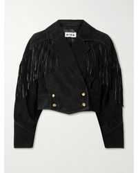 RIXO London - Darragh Fringed Double-Breasted Suede Jacket - Lyst