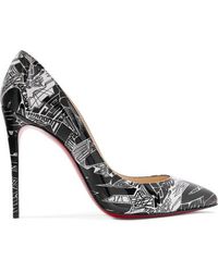 Christian Louboutin Pigalle Follies Nicograf 100 Printed Patent-leather Pumps - Black