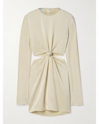 Nanushka - Tazia Cutout Faux Leather-Trimmed Hammered-Satin Mini Dress - Lyst