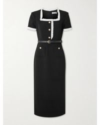 Self-Portrait - Belted Ruffled Lace-Trimmed Crepe Midi Dress - Lyst