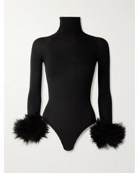 Alaïa - Shearling-Trimmed Stretch-Jersey Turtleneck Bodysuit - Lyst