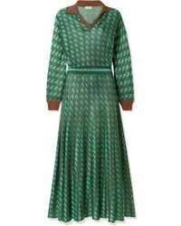 RIXO London Annie Houndstooth Knitted Midi Dress - Green