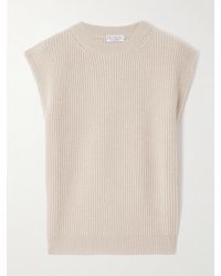 Brunello Cucinelli - Ärmelloser Pullover Aus Einer Gerippten Mischung Aus Wolle, Kaschmir Und Seide - Lyst