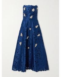 Costarellos - Strapless Crystal-Embellished Corded Lace Midi Dress - Lyst