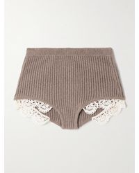Magda Butrym - Crocheted Cotton Lace-Trimmed Ribbed Cashmere Shorts - Lyst