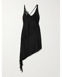 Courreges - Asymmetrisches Minikleid Aus Satin Mit Spitzenbesätzen - Lyst