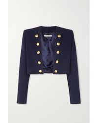 Alessandra Rich Cropped Button-embellished Wool-blend Bouclé-tweed Blazer - Blue
