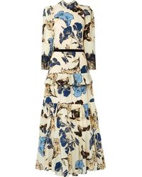 Johanna Ortiz Sheer Decoration Maxikleid Aus Crêpe De Chine Aus Seide Mit Blumenprint Und Besätzen Aus Samt Und Spitze - Weiß