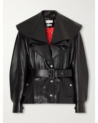 McQueen - Belted Draped Leather Jacket - Lyst
