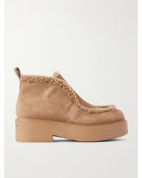 Gianvito Rossi - Logo-Debossed Shearling-Trimmed Suede Ankle Boots - Lyst