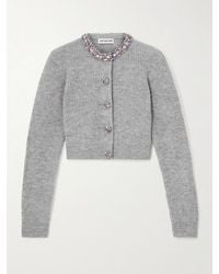 Self-Portrait - Crystal-Embellished Ribbed-Knit Cardigan - Lyst