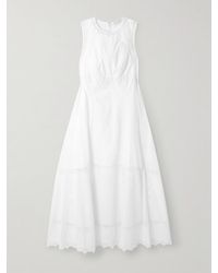 Ulla Johnson - Anela Midikleid Aus Baumwollpopeline Mit Tülleinsätzen Und Stickereien - Lyst