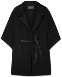 Loro Piana Belted Leather-trimmed Cashmere Cape - Black