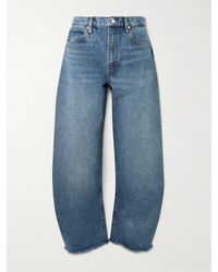 FRAME - The Bubble Crop Frayed High-Rise Barrel-Leg Jeans - Lyst
