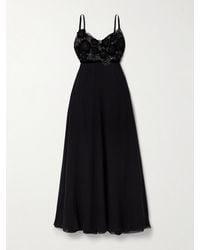 Loretta Caponi - Pansy Velvet-Trimmed Silk-Georgette And Metallic Lace Maxi Dress - Lyst