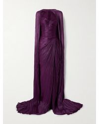 Marmar Halim - Cape-Effect Plissé Silk-Satin Gown - Lyst