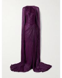 Marmar Halim - Robe Aus Plissiertem Seidensatin Mit Cape-Effekt - Lyst