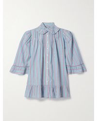 Bode - Ruffled Embroidered Striped Cotton-Voile Mini Shirt Dress - Lyst