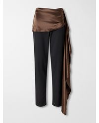 Abadia - Draped Satin-Trimmed Wool-Blend Twill Straight-Leg Pants - Lyst