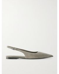 Brunello Cucinelli - Embellished Suede Slingback Flats - Lyst