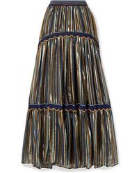 Peter Pilotto Crochet-trimmed Striped Lurex And Chiffon Maxi Skirt - Blue