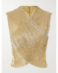 Cult Gaia - Haisley Cropped Satin-Trimmed Beaded Mesh Top - Lyst