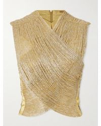 Cult Gaia - Haisley Cropped Satin-Trimmed Beaded Mesh Top - Lyst