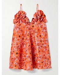 Kika Vargas - Joan Minikleid Aus Taft Mit Blumenprint Und Rüschen - Lyst