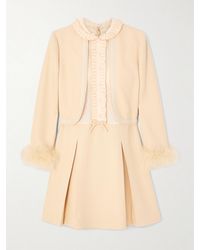 Valentino Garavani - Feather-Trimmed Embellished Jacquard And Woven Mini Dress - Lyst