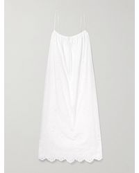 Matteau - Tie-Detailed Scalloped Broderie Anglaise Cotton Midi Dress - Lyst