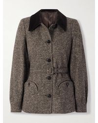 Blazé Milano - Sarissa Belted Velvet-Trimmed Tweed Jacket - Lyst