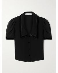FRAME - The Sailor Velvet-Trimmed Silk-Chiffon Blouse - Lyst
