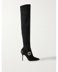 Manolo Blahnik - Plinianuthi 105 Overknees Aus Veloursleder Mit Satinbesatz Und Schnalle - Lyst