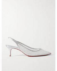 Christian Louboutin - Sporty Kate 55 Crystal-Embellished Leather-Trimmed Mesh Slingback Pumps - Lyst