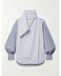 Adam Lippes - Foulard Draped Striped Cotton-Poplin Turtleneck Blouse - Lyst