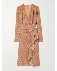 Alessandra Rich - Midikleid Aus Crêpe De Chine Aus Seide Mit Polka-Dots Und Raffungen - Lyst