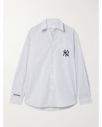 Sporty & Rich - New York Yankees Serif Embroidered Striped Cotton-Poplin Shirt - Lyst