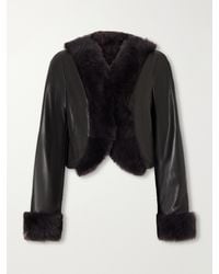 Nour Hammour - Sofie Cropped Shearling-Trimmed Leather Jacket - Lyst