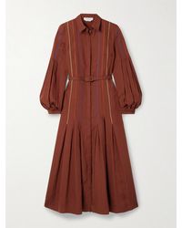 Gabriela Hearst - Aleka Belted Embroidered Linen Midi Shirt Dress - Lyst