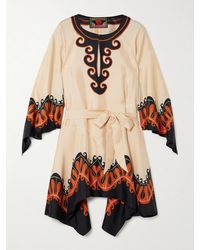 La DoubleJ - Mother Malibu Minikleid Aus Seide Mit Prints Und Bindegürtel - Lyst