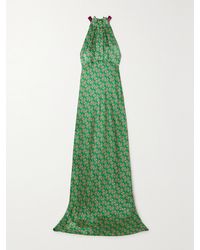 Saloni - Michelle Velvet-Trimmed Floral-Print Hammered Silk-Satin Maxi Dress - Lyst