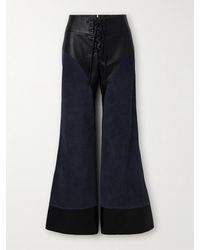 Chloé - Lace-Up Paneled Leather And Suede Flared Pants - Lyst