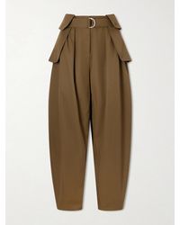 Loewe - Belted Pleated Cotton And Silk-Blend Wide-Leg Pants - Lyst